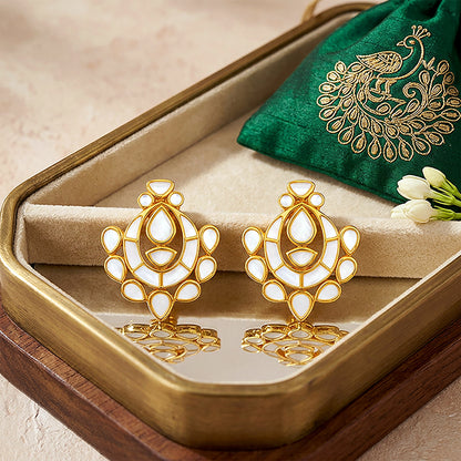 Pearl Crescent 925 Sterling Silver Floral Drop Earrings