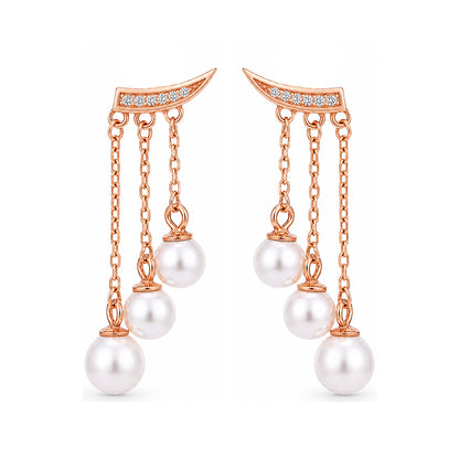 Pearl Drape Rose Gold Silver Drop Earrings