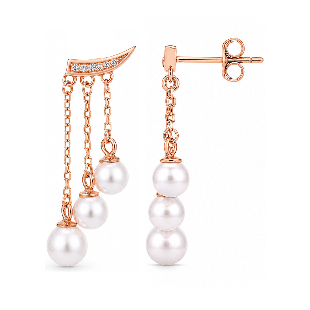 Pearl Drape Rose Gold Silver Drop Earrings