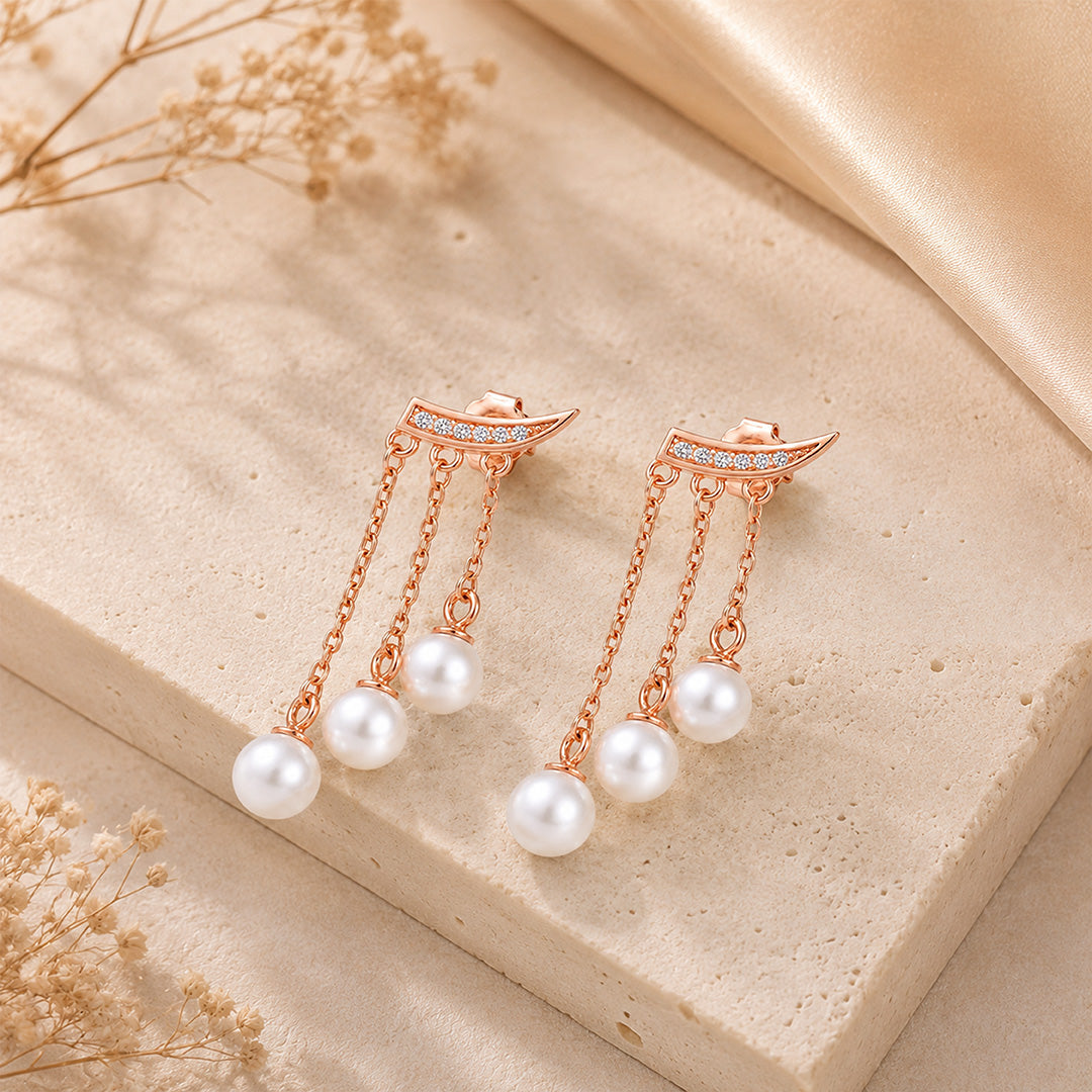Pearl Drape Rose Gold Silver Drop Earrings
