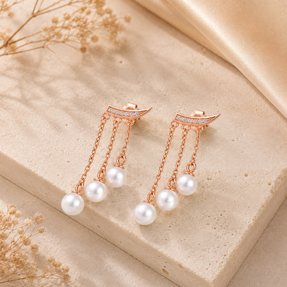 Pearl Drape Rose Gold Silver Drop Earrings