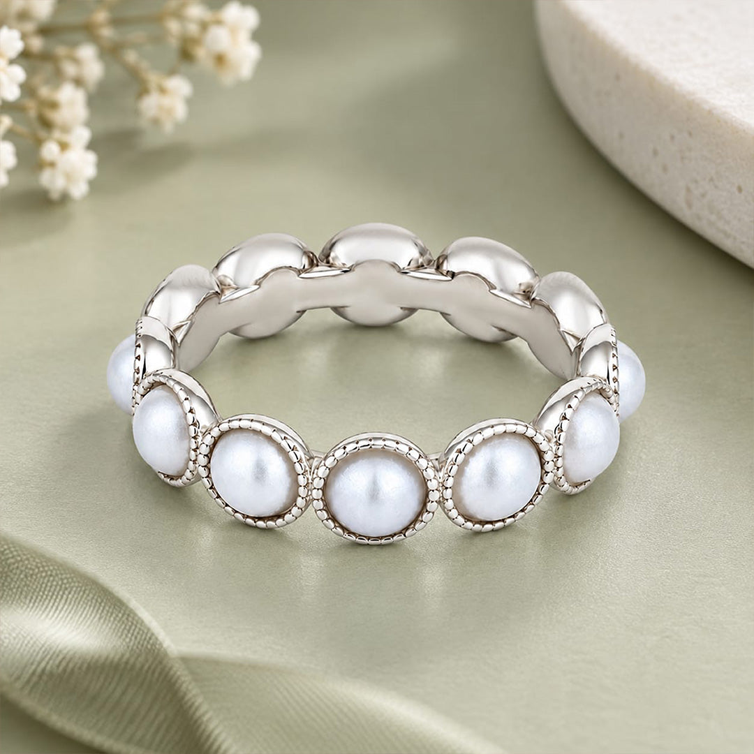 Pearl Eternity Sterling Silver Ring