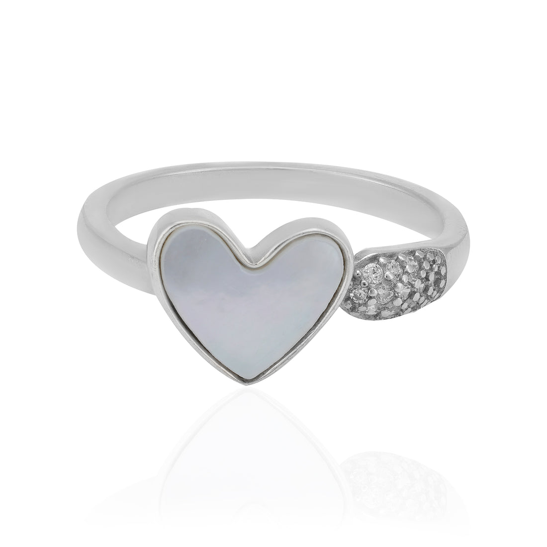 Pearl Hearted Rhodium Plated Sparkling Stone Rings