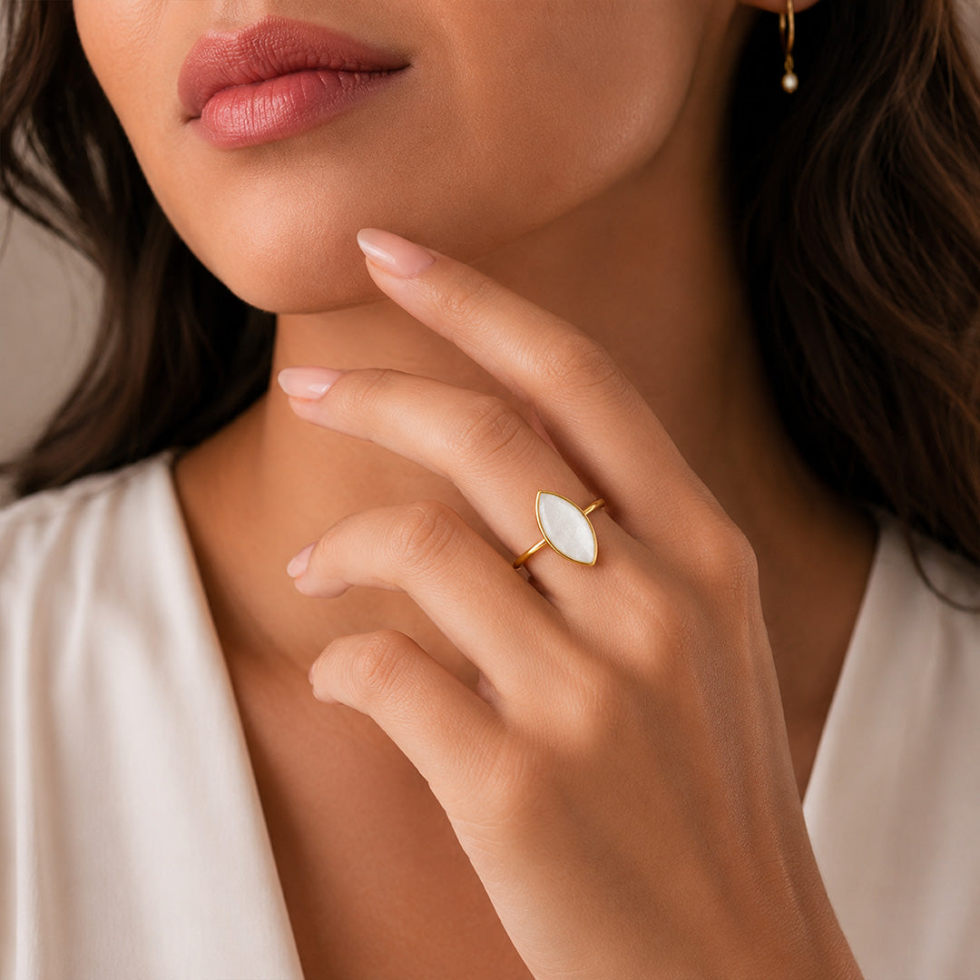 Pearl Marquise Charm 925 Sterling Silver Statement Ring