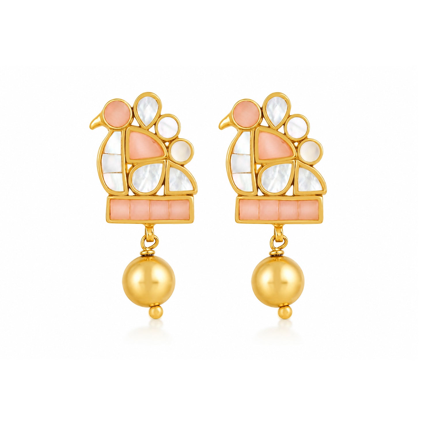 Pearl Peacock 925 Sterling Silver Golden Drop Earrings