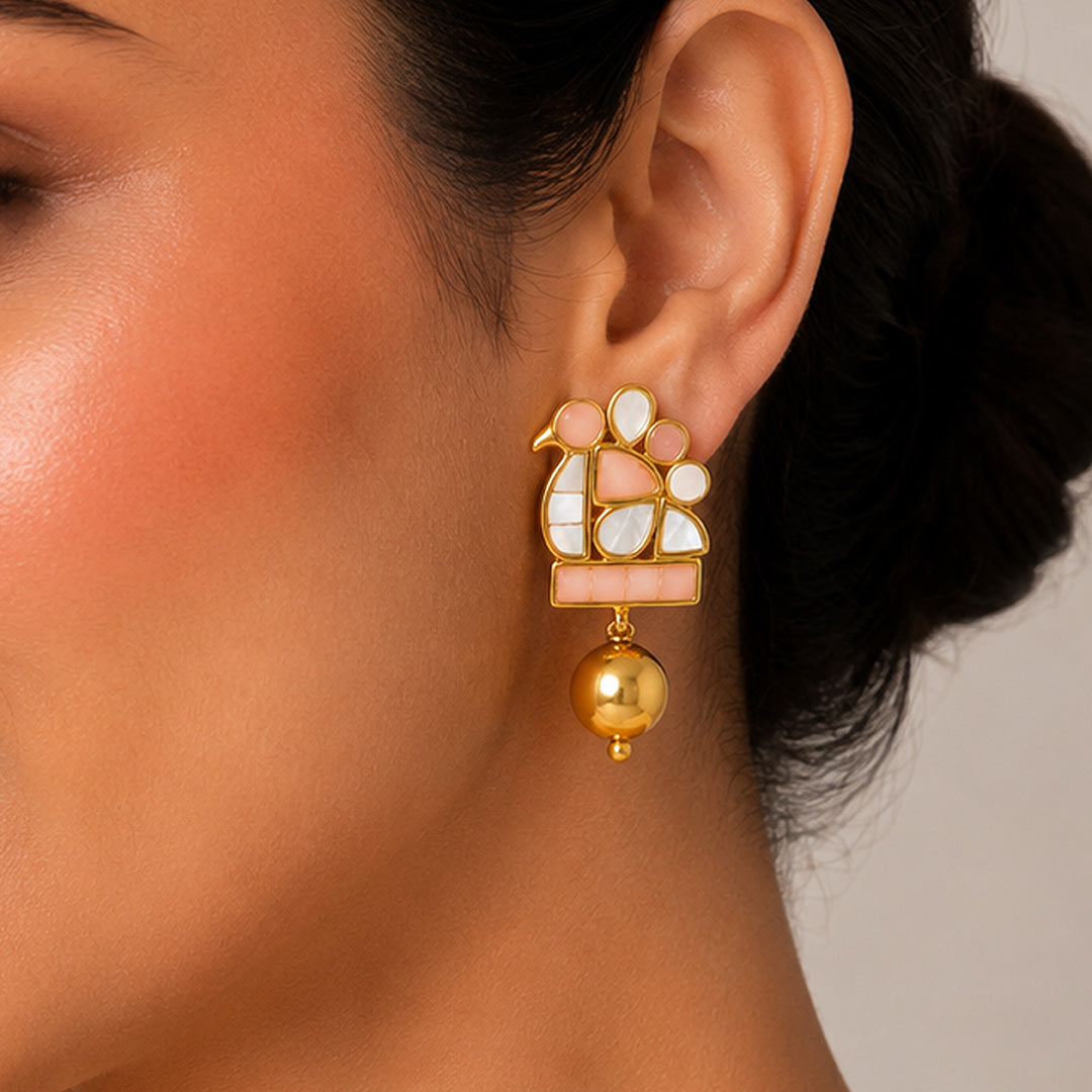Pearl Peacock 925 Sterling Silver Golden Drop Earrings