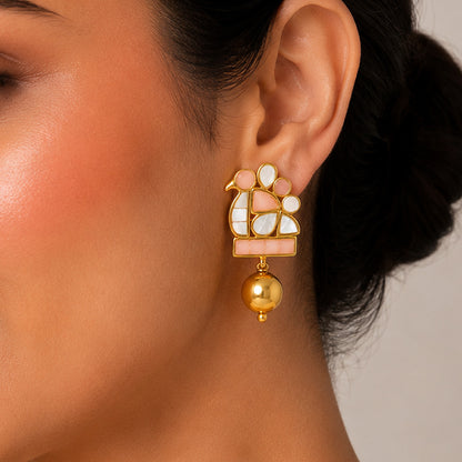 Pearl Peacock 925 Sterling Silver Golden Drop Earrings