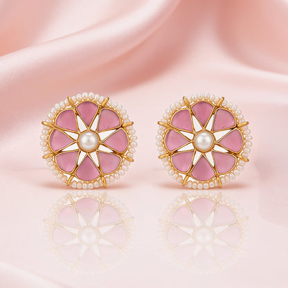 Pearl Pink Lotus 925 Sterling Silver Stud Earring