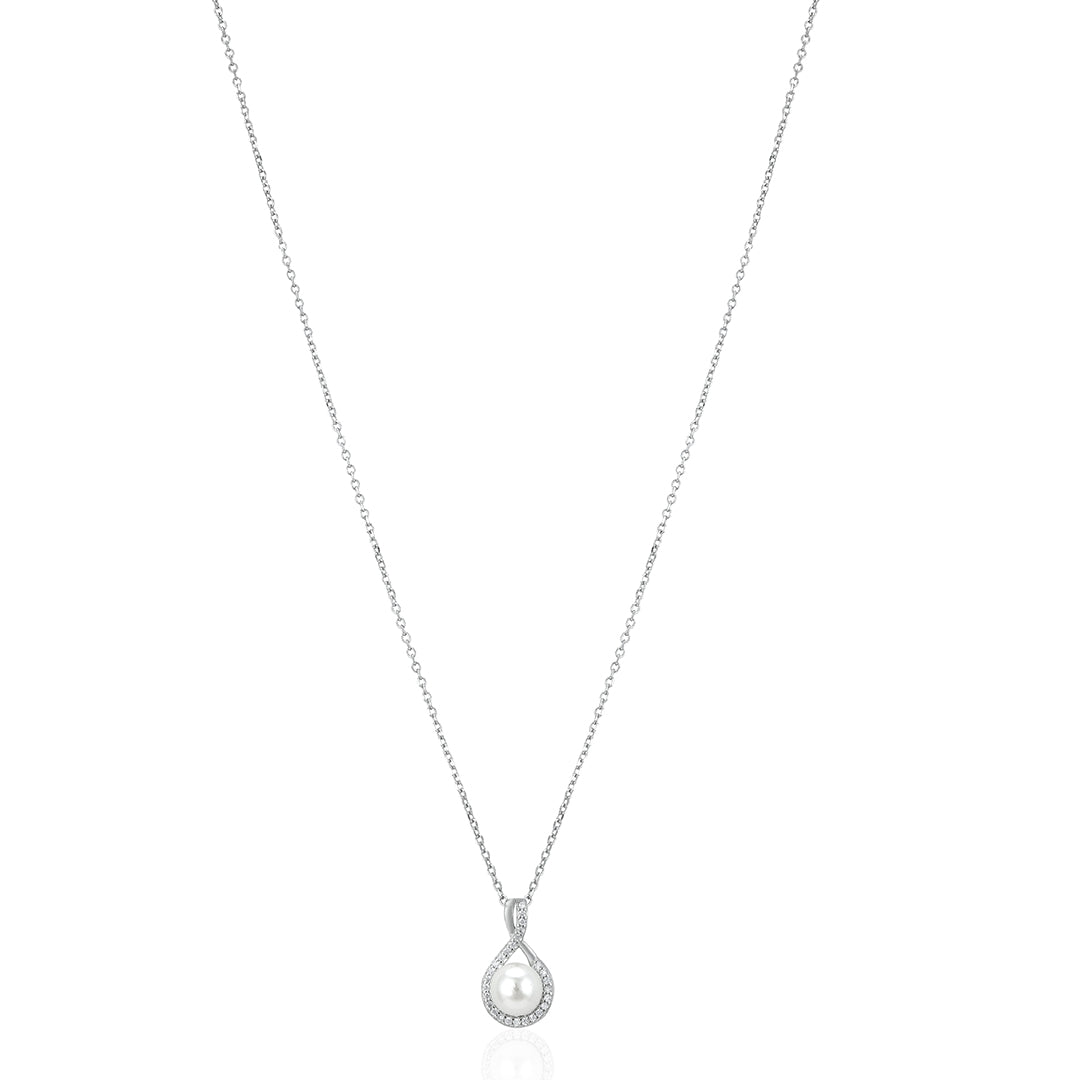 Pearl Swirl Stone Elegance 925 Sterling Silver Chain Pendant for Women