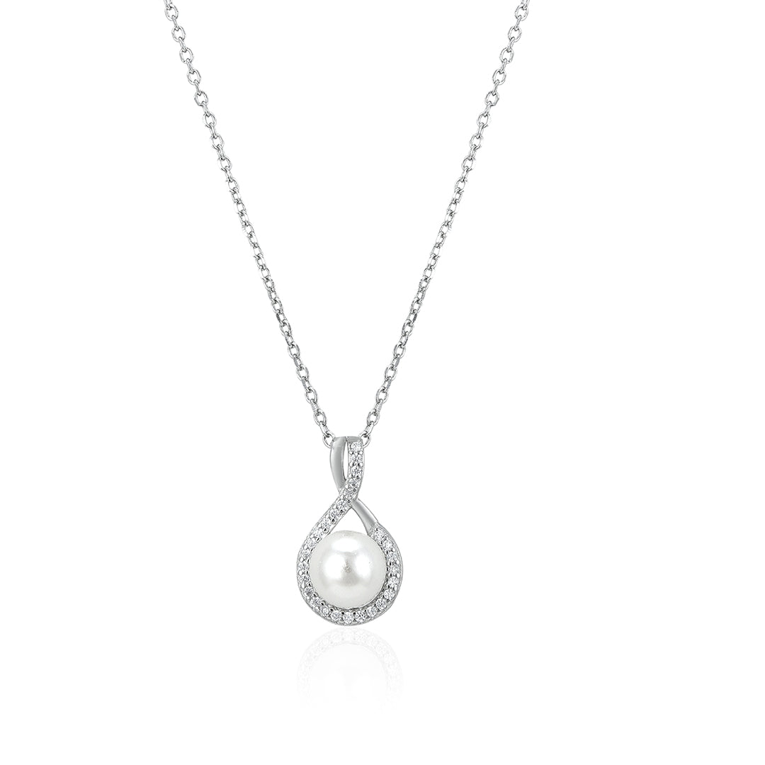Pearl Swirl Stone Elegance 925 Sterling Silver Chain Pendant for Women