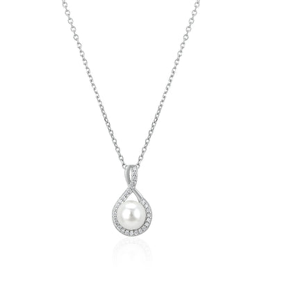 Pearl Swirl Stone Elegance 925 Sterling Silver Chain Pendant for Women