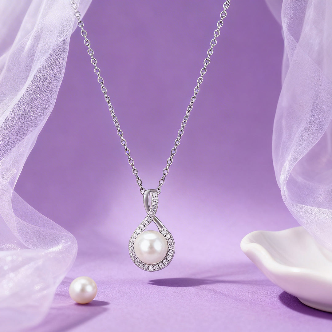 Pearl Swirl Stone Elegance 925 Sterling Silver Chain Pendant for Women