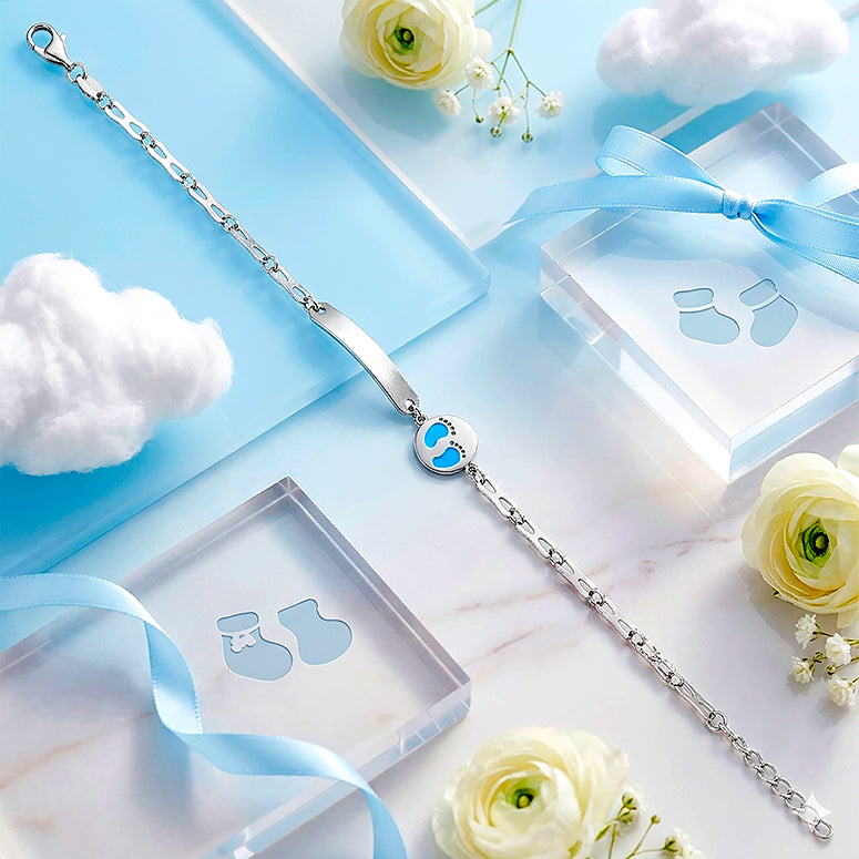 Personalized Baby Footprint 925 Sterling Silver Bracelet
