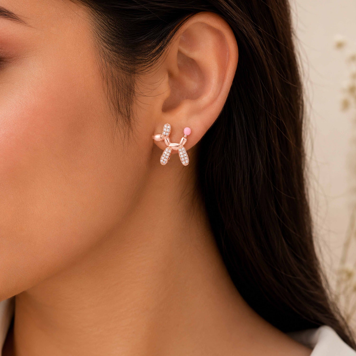 Pink Balloon Rose Gold Silver Stud Earrings