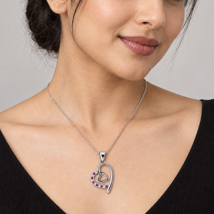 Pink Double Heart Sterling Silver Pendant