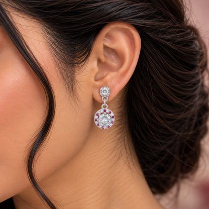 Pink Halo Sparkle 925 Sterling Silver Dangle Earrings for Women