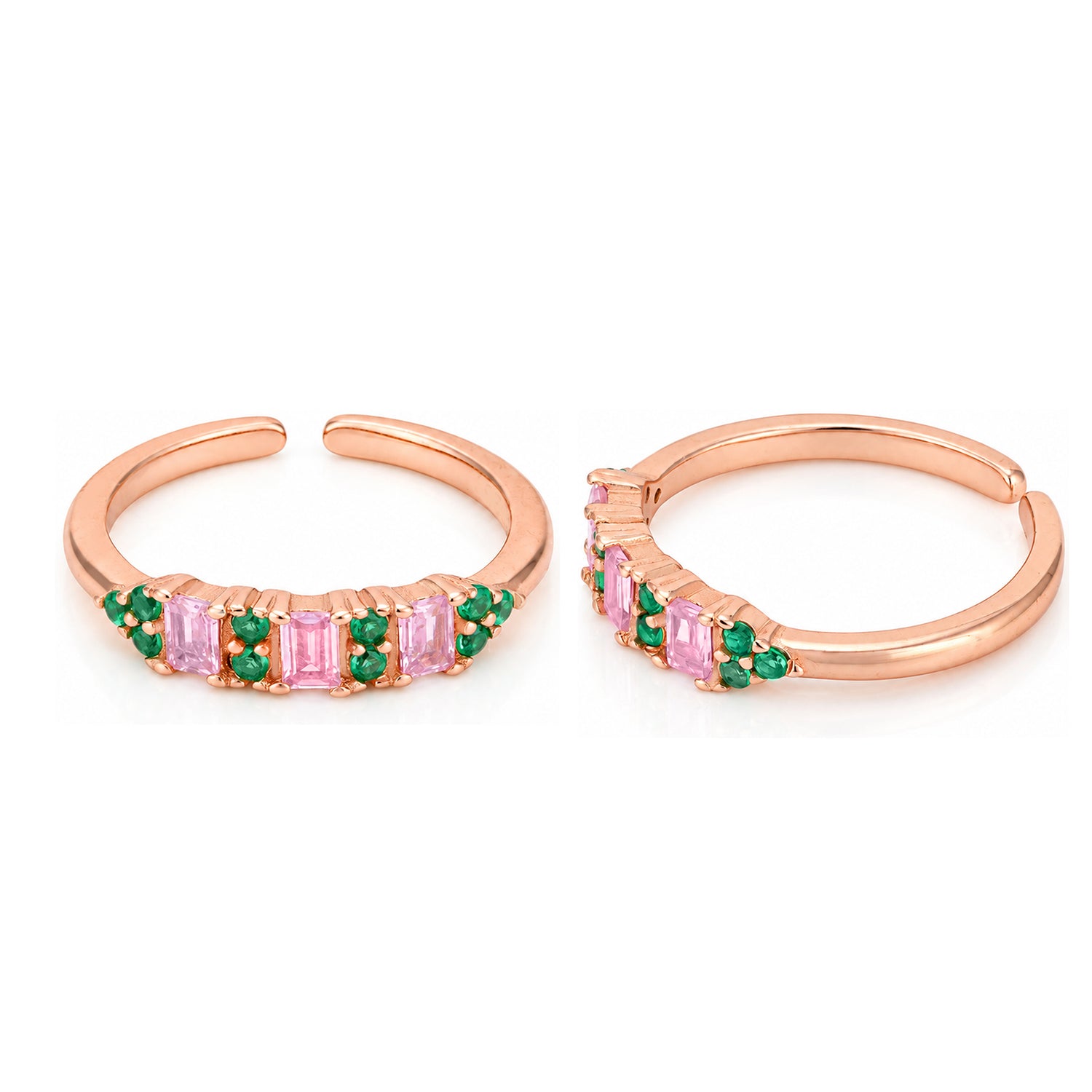 Pink Baguette Green RoseGold Toe Ring