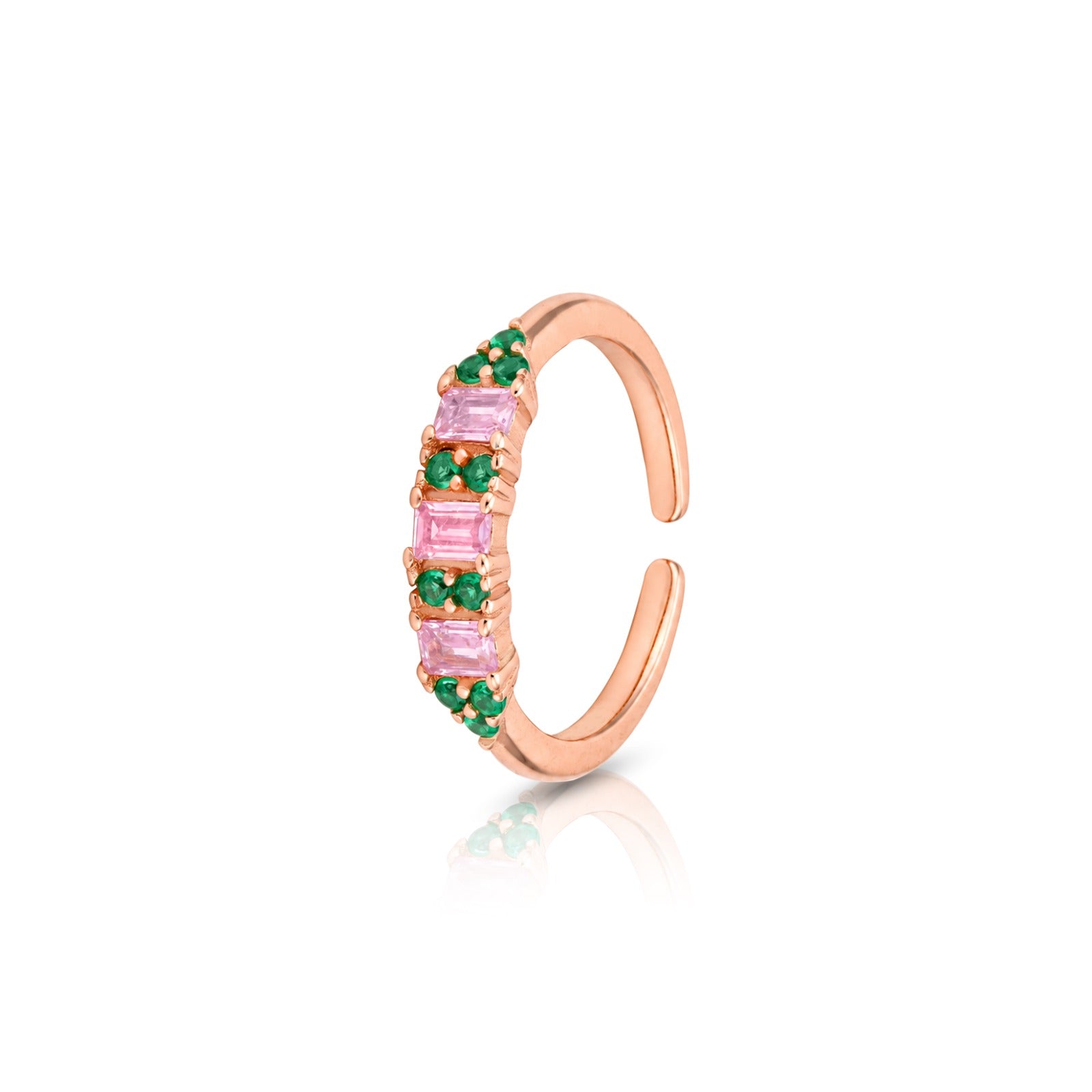 Pink Baguette Green RoseGold Toe Ring