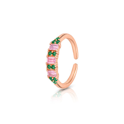 Pink Baguette Green RoseGold Toe Ring