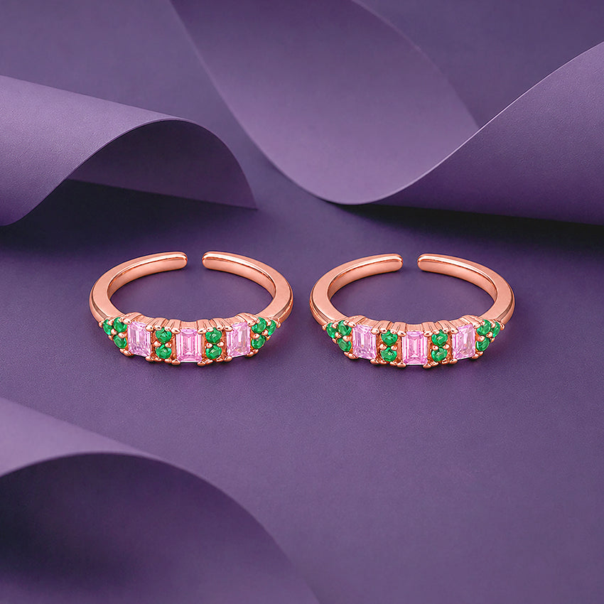 Pink Baguette Green RoseGold Toe Ring