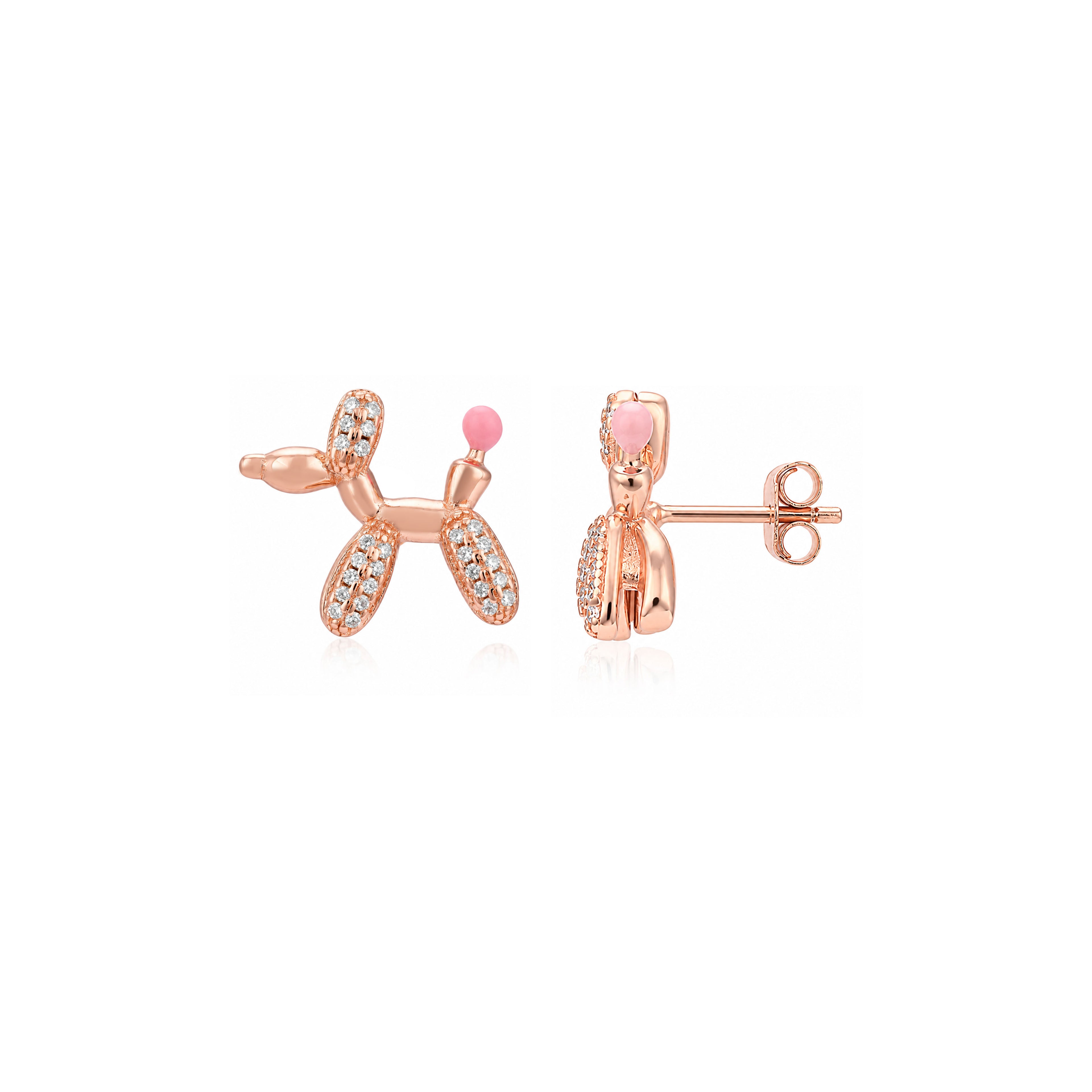 Pink Balloon Rose Gold Silver Stud Earrings