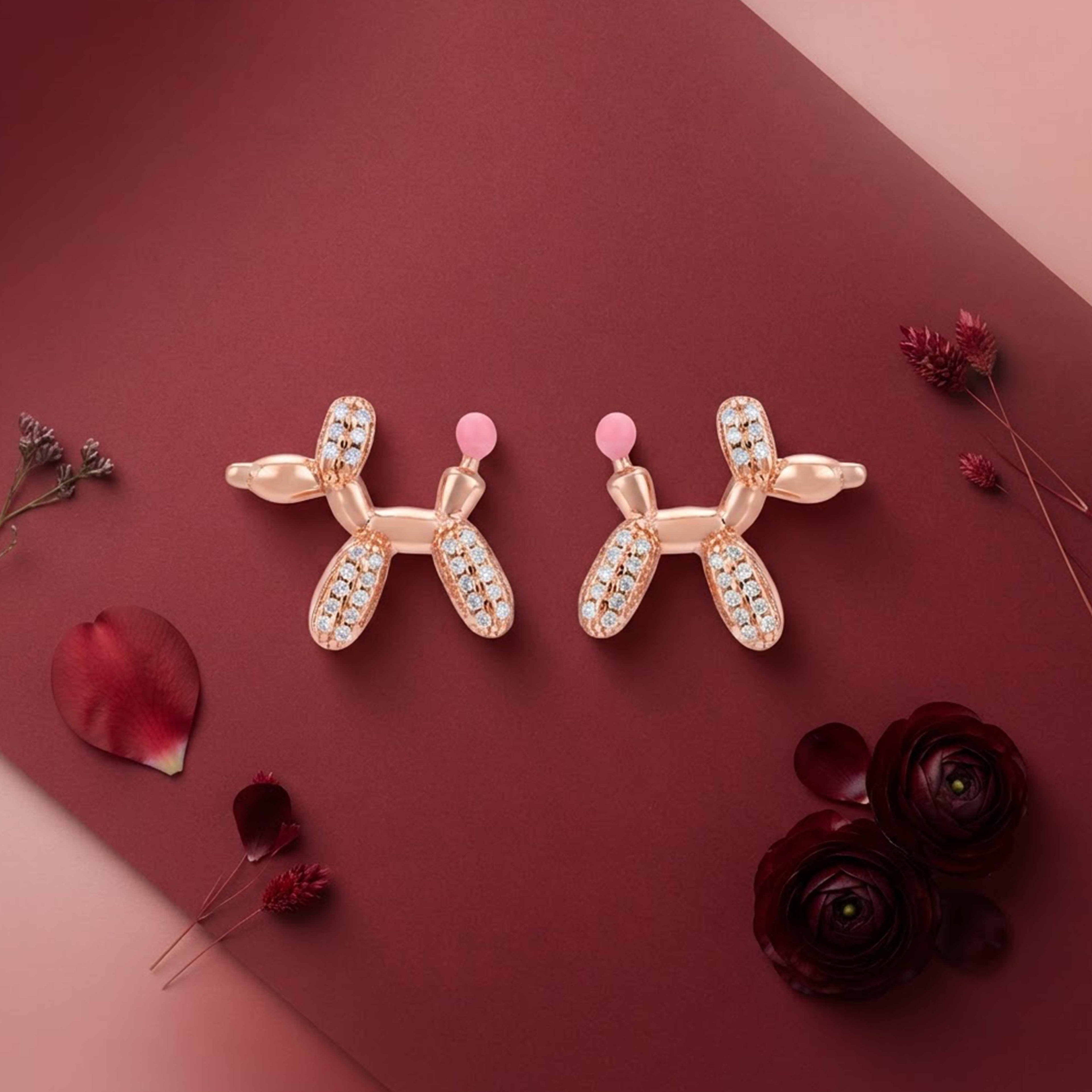 Pink Balloon Rose Gold Silver Stud Earrings