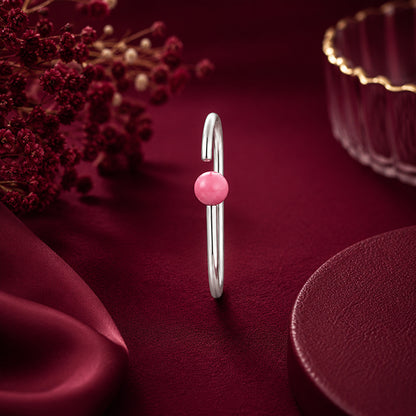 Pink Bead Silver Nose Hoop Ring