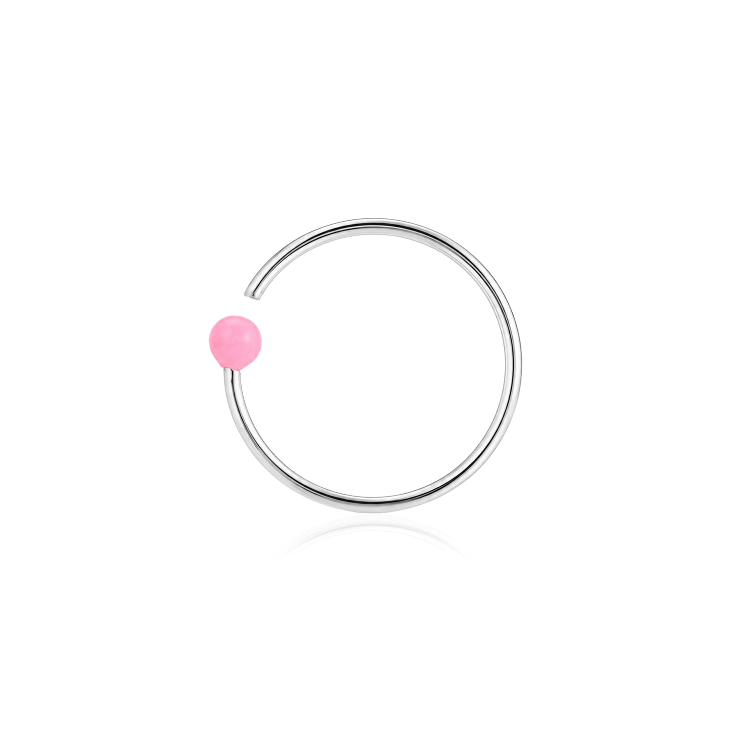 Pink Bead Silver Nose Hoop Ring