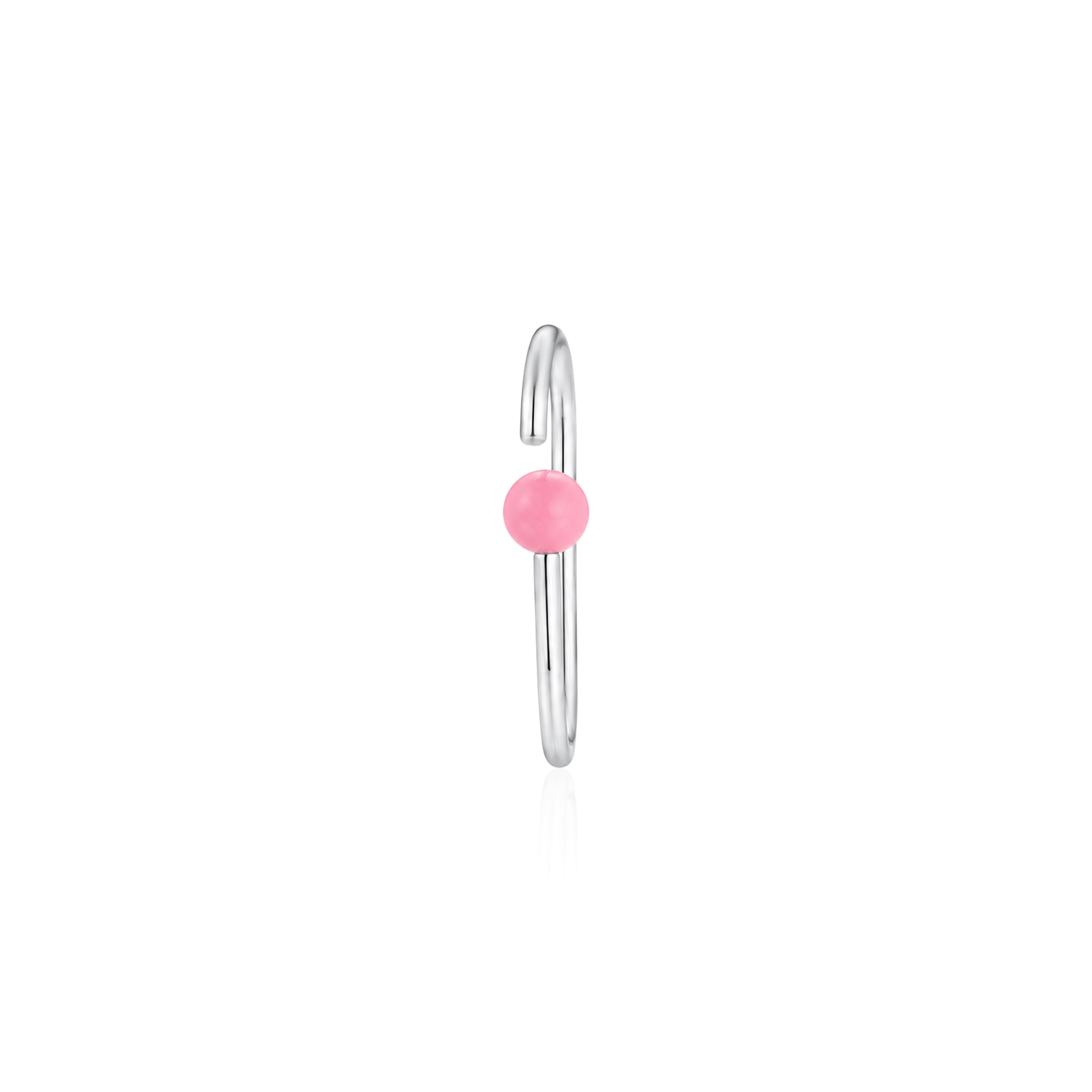 Pink Bead Silver Nose Hoop Ring