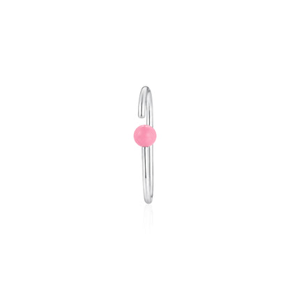 Pink Bead Silver Nose Hoop Ring
