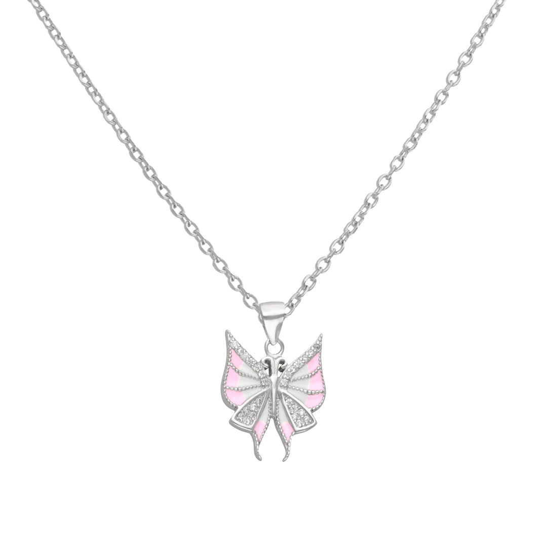 Pink Colour Silver Butterfly Pendant Online