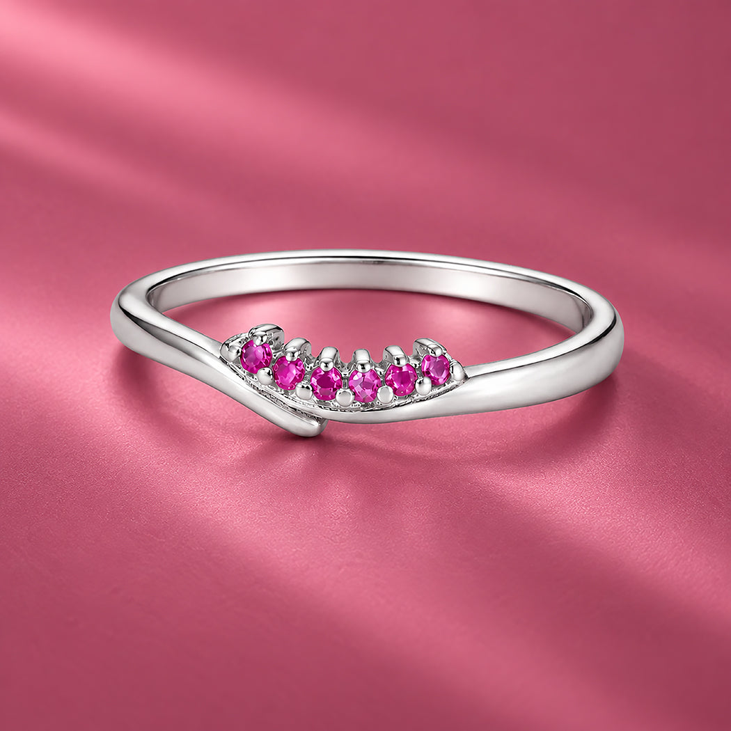Pink Curved Stackable Band 925 Sterling Silver Ring for Wome