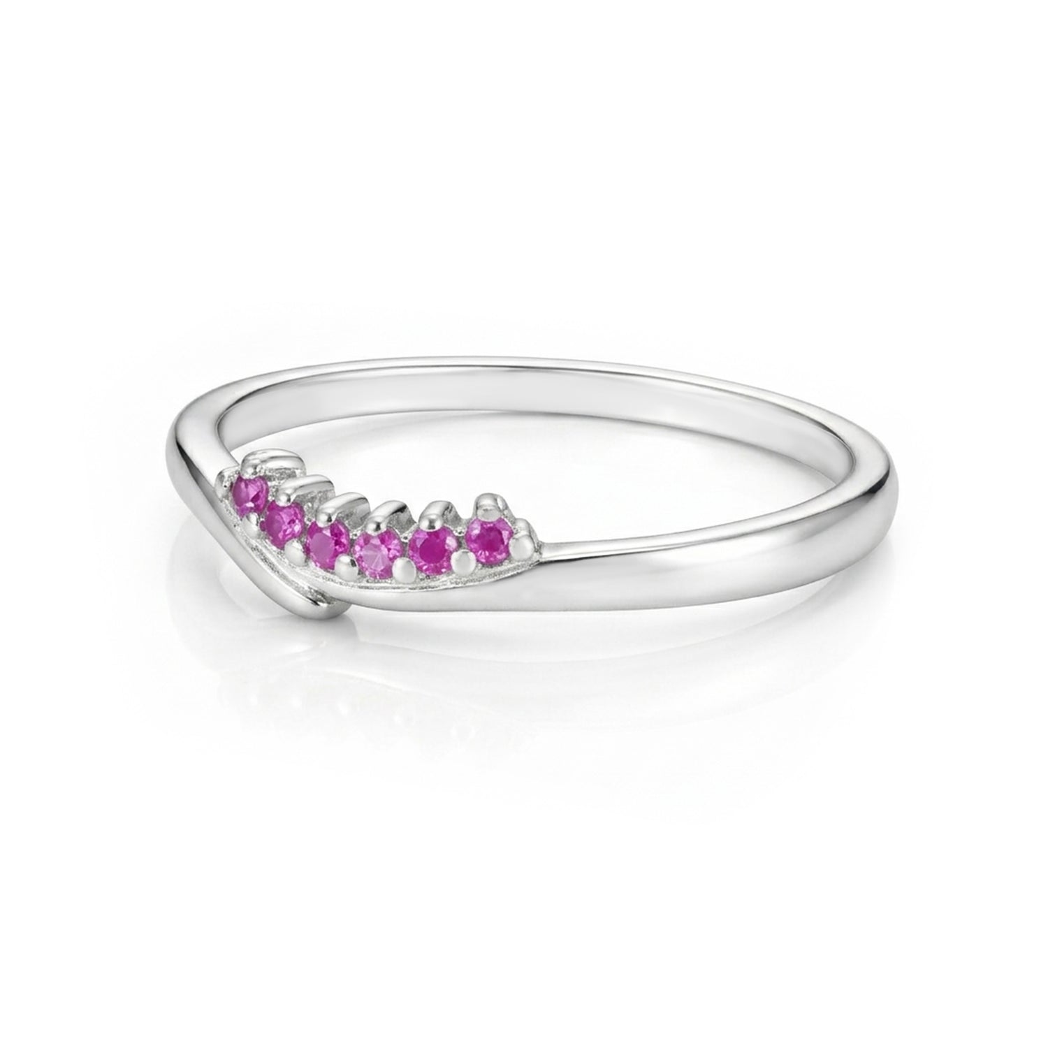 Pink Curved Stackable Band 925 Sterling Silver Ring for Women
