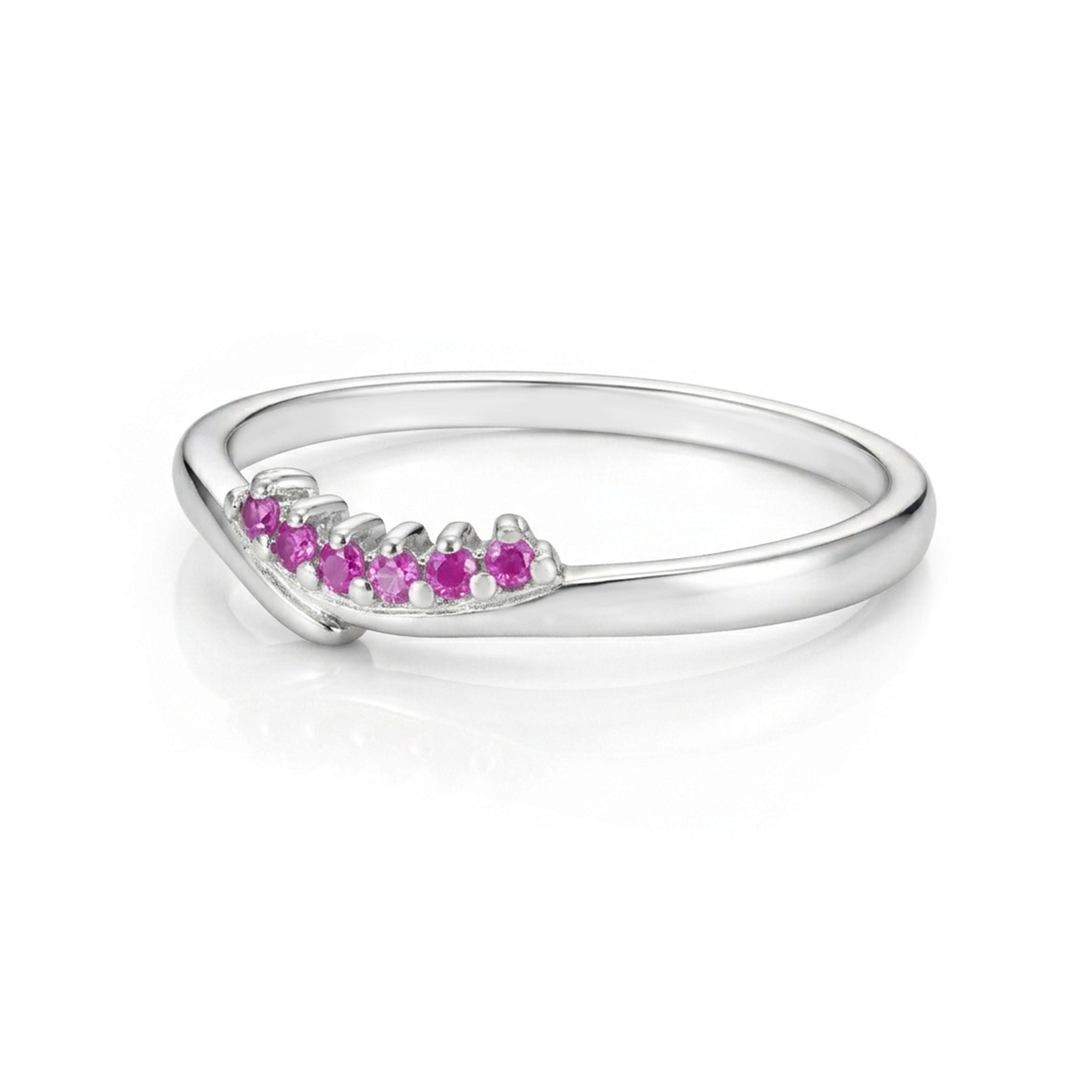 Pink Curved Stackable Band 925 Sterling Silver Ring for Women