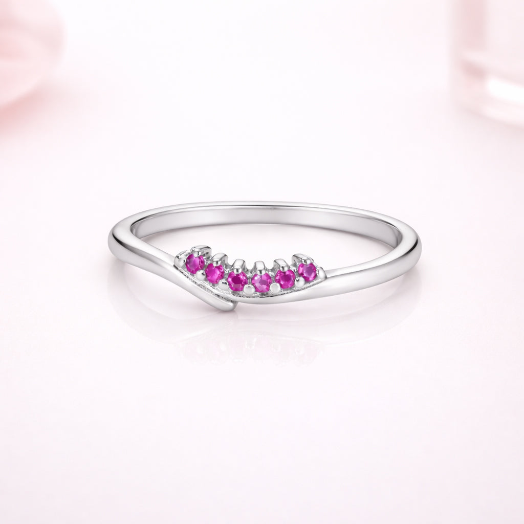 Pink Curved Stackable Band 925 Sterling Silver Ring for Women