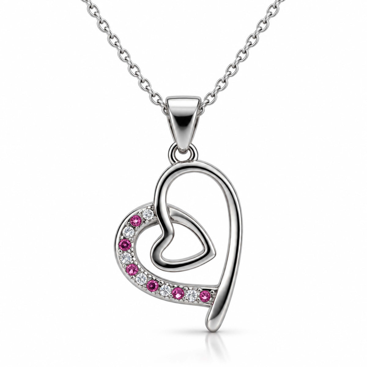 Pink Double Heart Sterling Silver Pendant