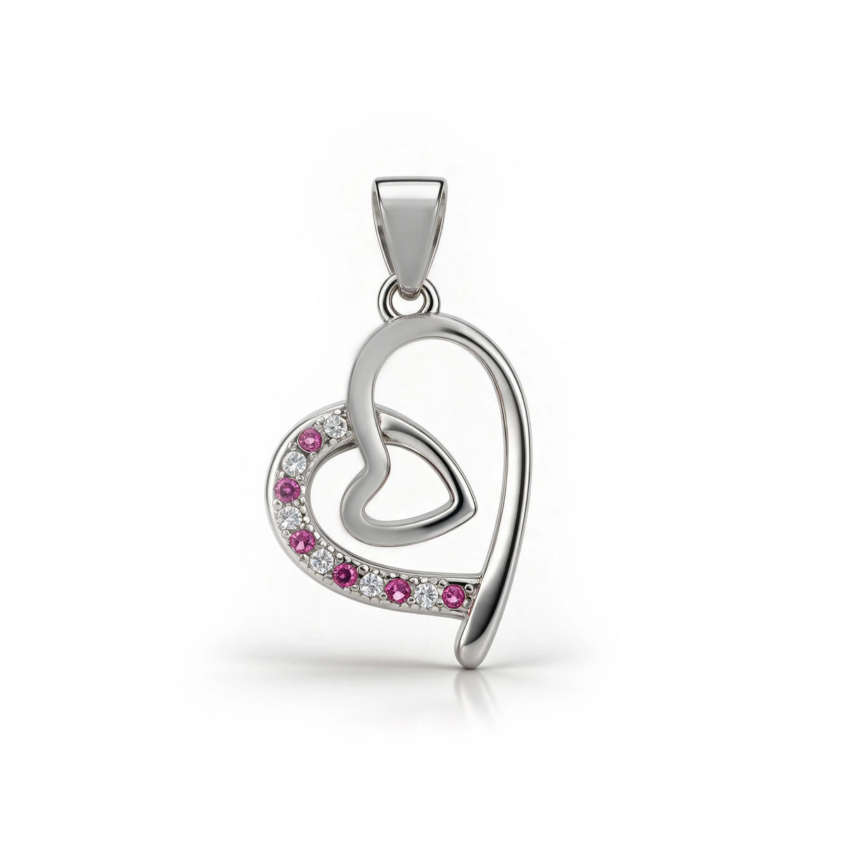 Pink Double Heart Sterling Silver Pendant