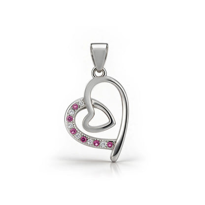 Pink Double Heart Sterling Silver Pendant