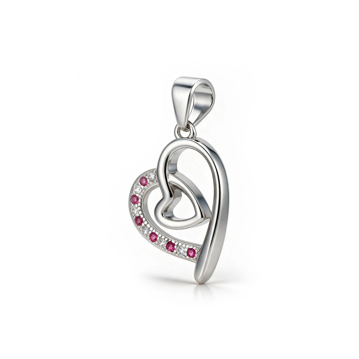Pink Double Heart Sterling Silver Pendant