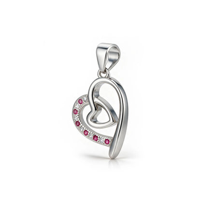 Pink Double Heart Sterling Silver Pendant