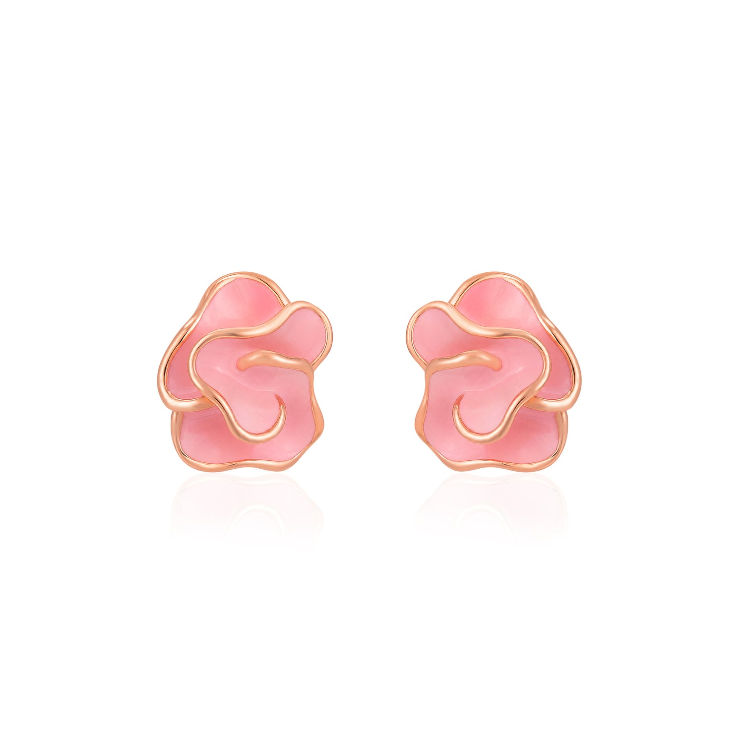 Pink Enamel Rose Gold Silver Stud Earrings