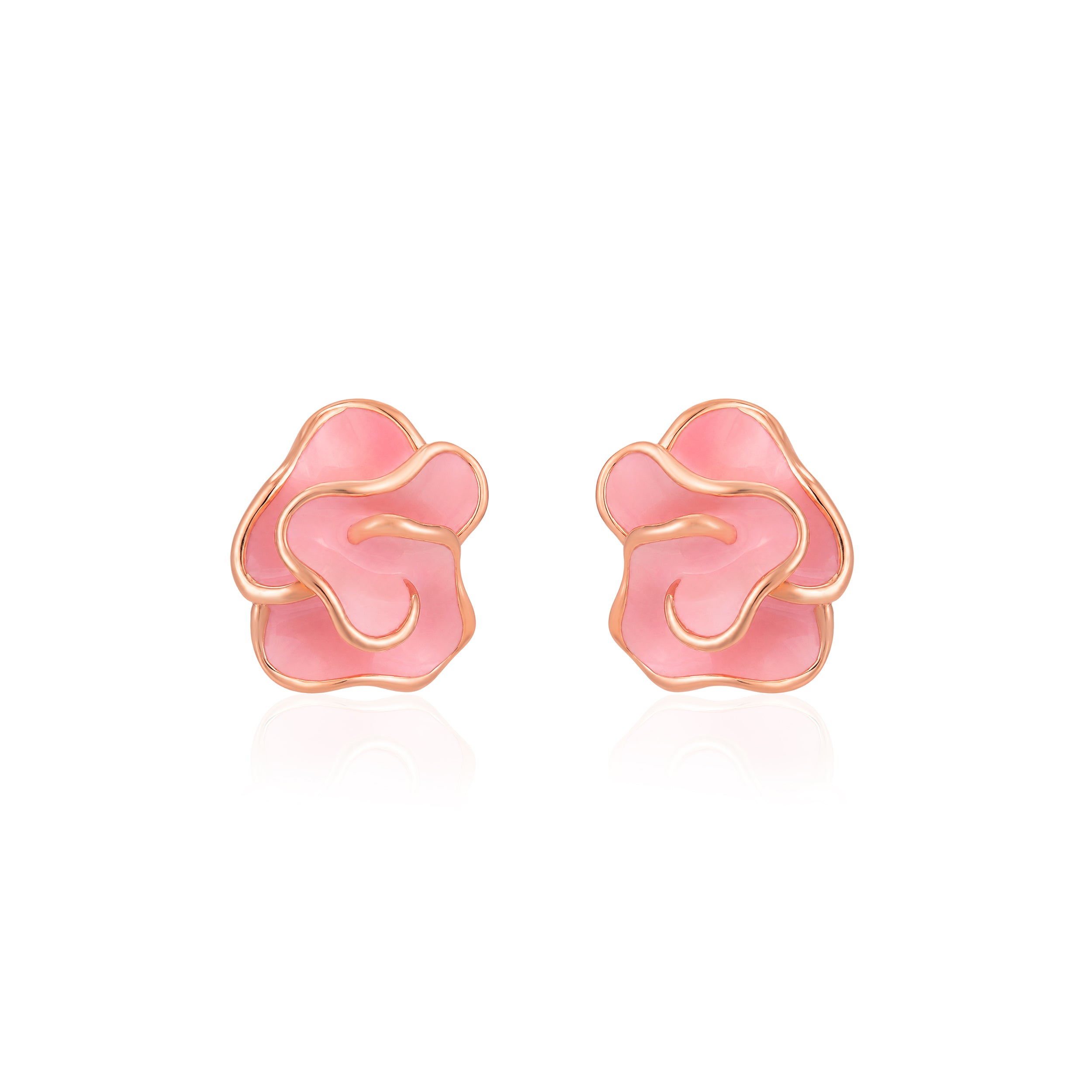 Pink Enamel Rose Gold Silver Stud Earrings