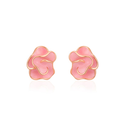 Pink Enamel Rose Gold Silver Stud Earrings