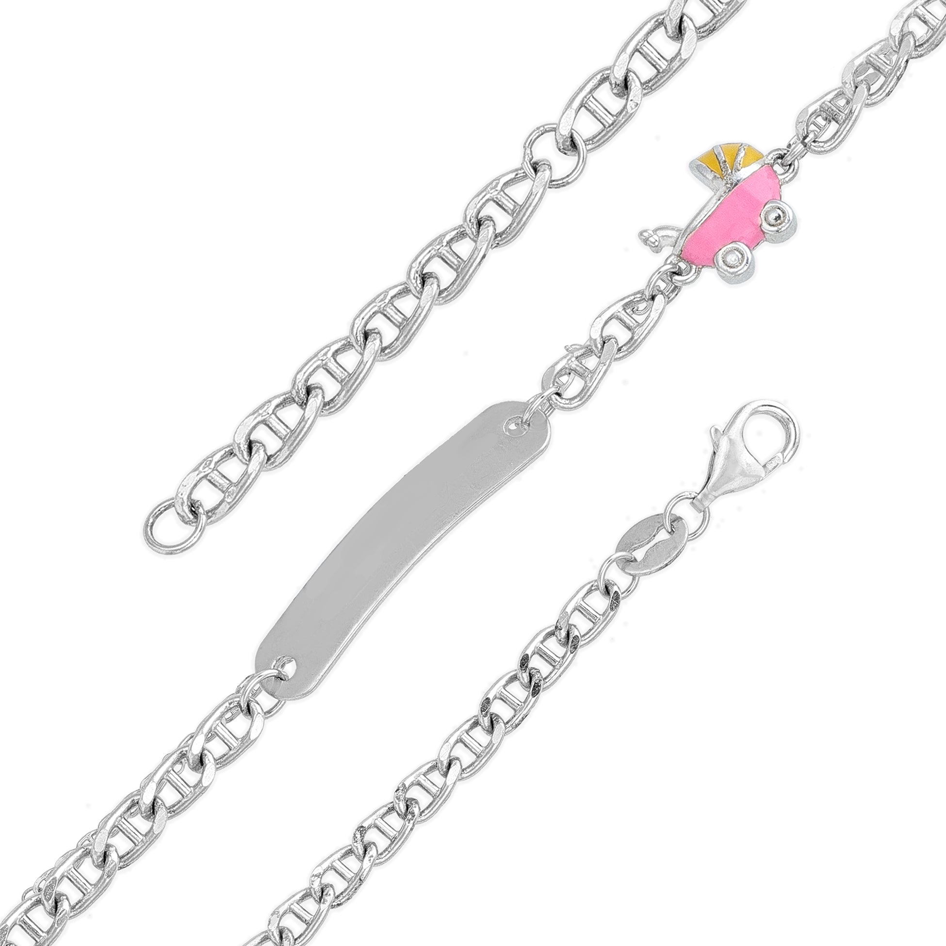 Pink Enamel Car Mariner Link Bracelet