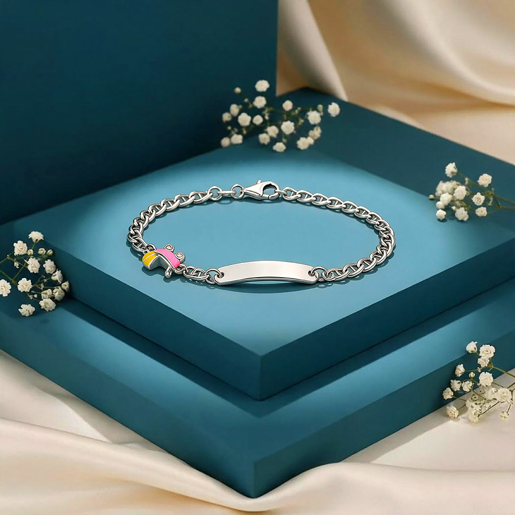 Pink Enamel Car Mariner Link Bracelet