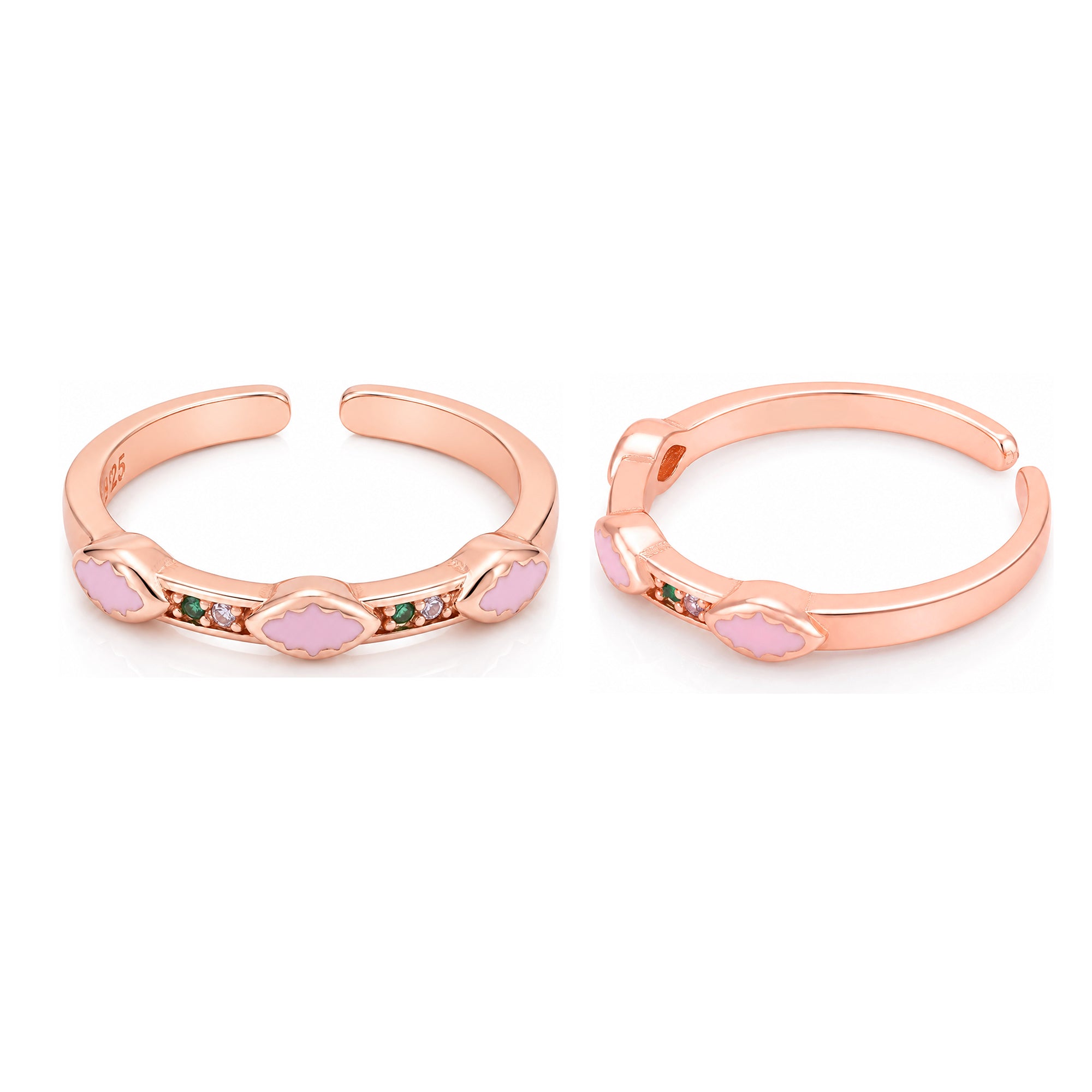 Pink Enamel Crystal Rose Gold Stackable Toe Ring