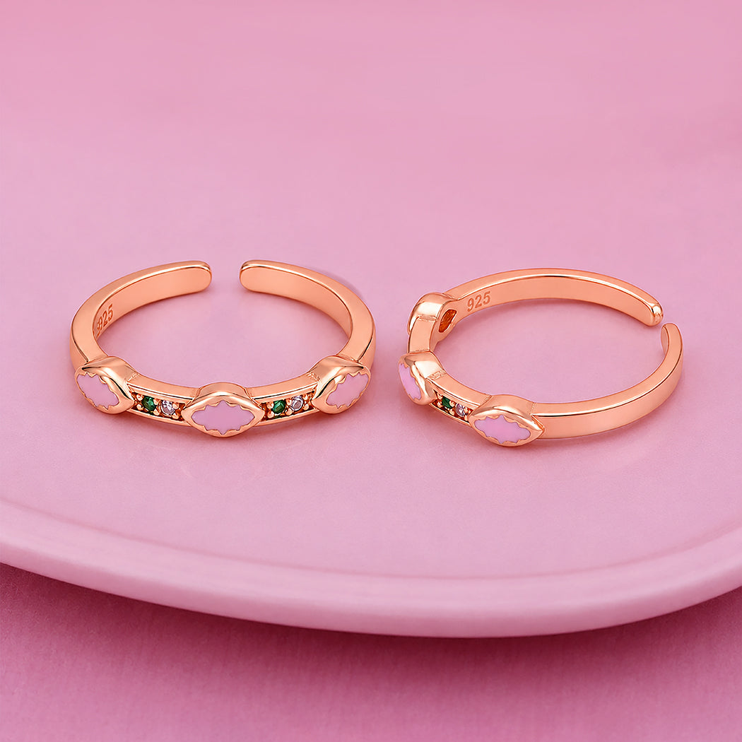 Pink Enamel Crystal Rose Gold Stackable Toe Ring