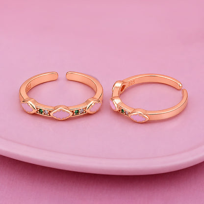 Pink Enamel Crystal Rose Gold Stackable Toe Ring