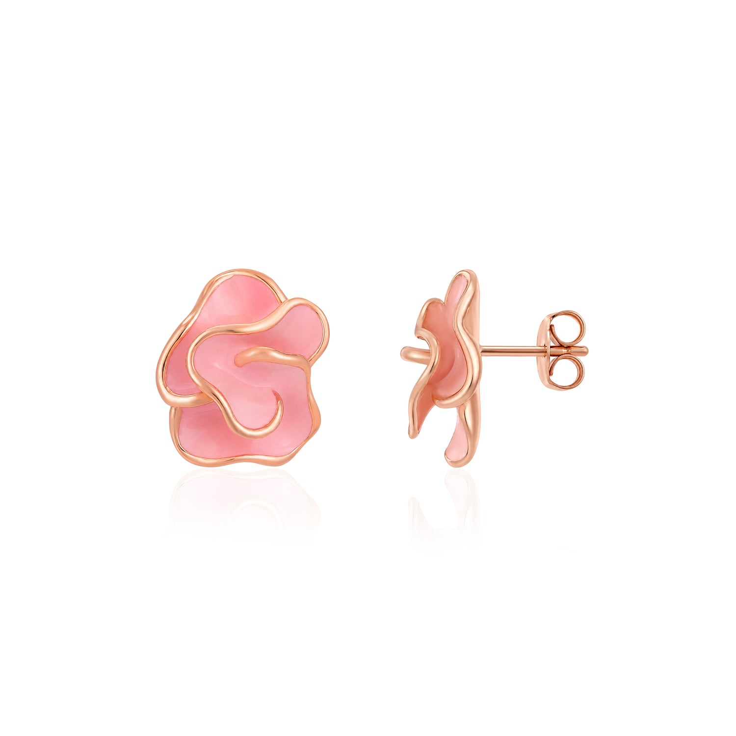 Pink Enamel Rose Gold Silver Stud Earrings