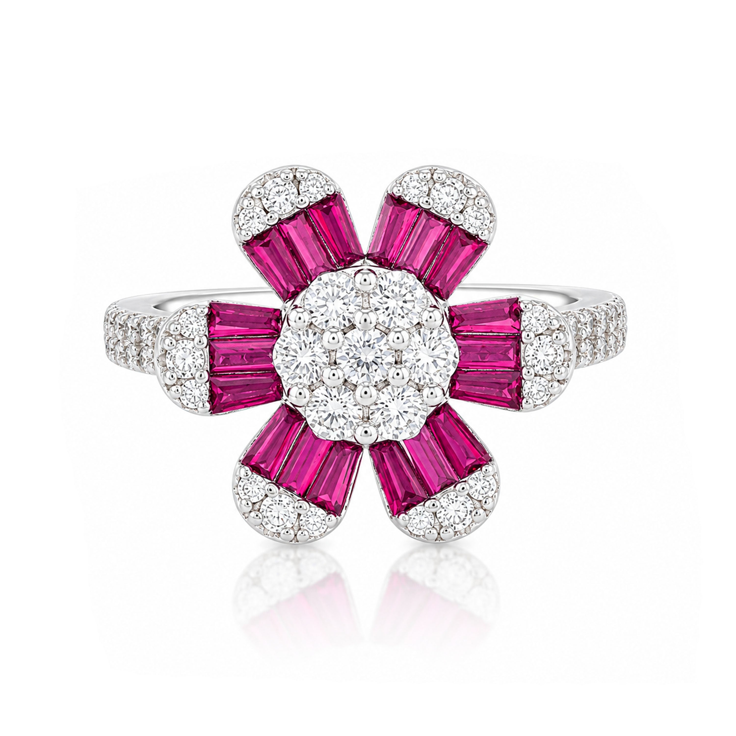 Pink Floral Sparkle 925 Sterling Silver Designer Ring